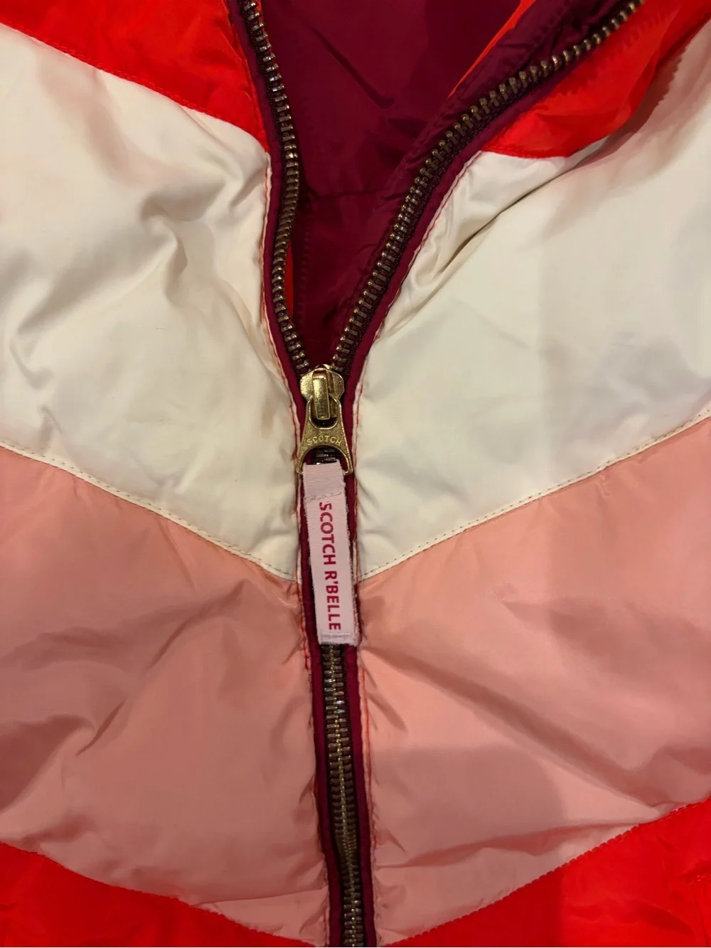 Scotch & Soda Red Pink White Chevron Puffer Jacket - Kids
